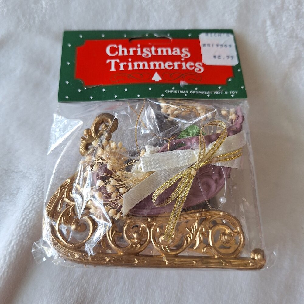 Vintage Christmas Trimmeries Sleigh Ornament‎ New In Bag Bradford Novelty